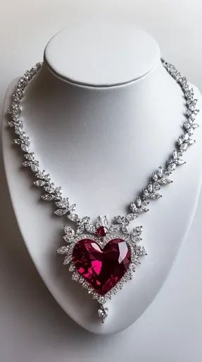 ↑↑↑ Larger size on website 🔸 A stunning diamond necklace with a large, heart-shaped ruby pendant. The necklace is made of delicat Red Website, Exquisite Diamond Necklace, Heart Shaped Necklace, Ruby Pendant, Large Heart, Ruby Necklace, Red Ruby, Sparkle Diamonds, Intricate Design