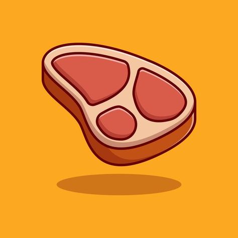 Cute Meat Drawing, Meat Illustration Design, Raw Meat Drawing, Meat Illustrations, Snacks Illustration, Meat Cartoon, Meat Illustration, Meat Design, Meat Drawing