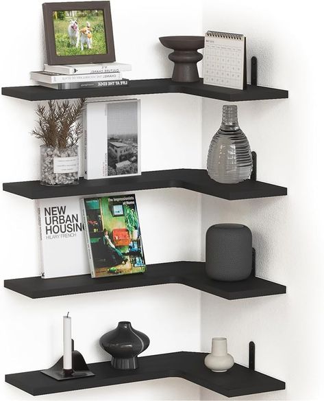 Amazon.com: NIIAKLE Floating Corner Shelves for Wall Set of 4, Corner Wall Mounted Shelf for Wall Décor Storage, Rustic Wood Shelves for Room, Bathroom, Bedroom & Kitchen - Black : Home & Kitchen Rustic Wood Shelves, Shelf For Wall, Wall Mounted Shelf, Shelves For Wall, Wall Decor Storage, Floating Corner Shelves, Kitchen Black, Room Shelves, Corner Wall