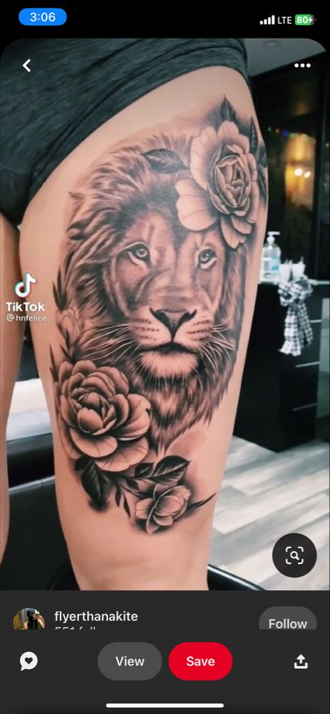 Lion On Leg Tattoo, Lion Thigh Tattoo Women, Lioness Tattoo For Women Thighs, Lion Tattoo For Women Thighs, Lion Thigh Tattoo, Leo Lion Tattoos, Tattoo Bein Frau, Figure Tattoo, Front Thigh Tattoos