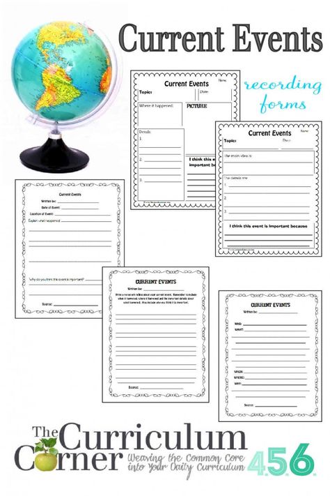 Current Events Recording Forms by The Curriculum Corner | Free |  Social Studies Current Events Activities, Current Events Worksheet, 7th Grade Social Studies, Social Studies Education, 4th Grade Social Studies, History Worksheets, 6th Grade Social Studies, 5th Grade Social Studies, Homeschool Social Studies