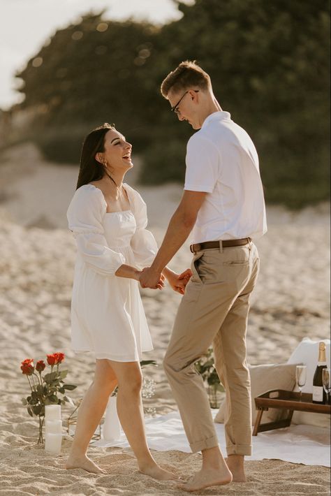 Proposal, proposal inspo, proposal inspiration, proposal pics, proposal pictures, beach, beach proposal, roses, sunset, love, photography Beach Prenup Ideas, Beach Proposal Outfits, Proposal Pictures Beach, Proposal Roses, Proposal Poses, Proposal Pics, Proposal Ideas Beach, Proposal Decor, Proposal Shoot