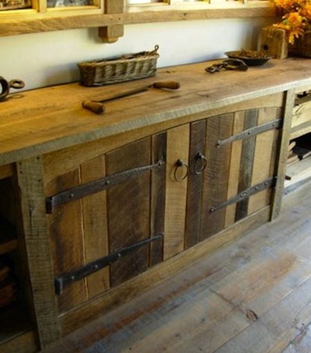 If you've always wanted to do a reclaimed wood project, then this collection is for you. I can't get enough of these cool DIYs! Barn Wood Cabinets, Rustic Kitchen Cabinets, Rustic Cabinets, Reclaimed Wood Projects, Reclaimed Wood Furniture, Into The Woods, Salvaged Wood, Barnwood, Wood Cabinets