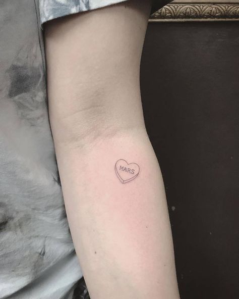 Heart Tattoo Outline, Candy Heart Tattoo, Outline Stencil, Heart Tattoos With Names, Candy Tattoo, Timeless Tattoo, Small Quote Tattoos, Tattoo Heart, Heart Tattoos