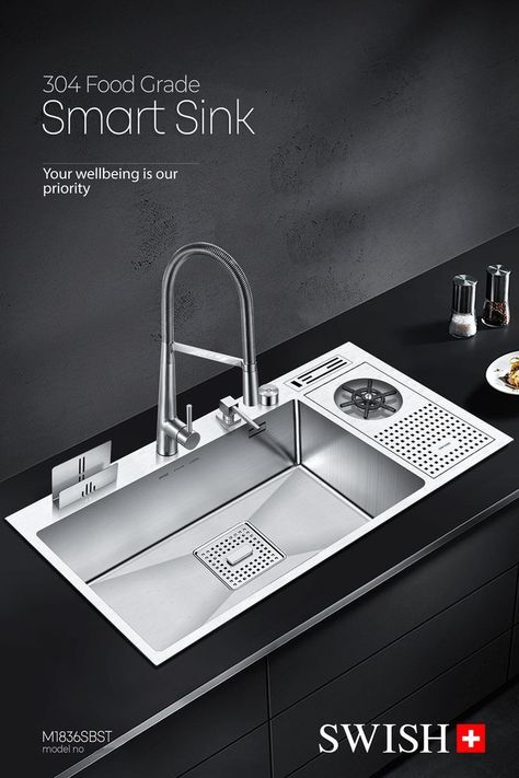 Smart Sink, Modern Kitchen Sinks, Kitchen Design Pictures, Kitchen Sink Design, Smart Home Design, Kitchen Interior Design Modern, House Design Kitchen, Luxury Kitchen Design, Kitchen Design Decor