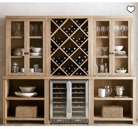 Modern Farmhouse Hutch, Mountain House Decor, Farmhouse Hutch, Kitchen Essentials List, Coffee/wine Bar, Dining Hutch, Dining Room Cabinet, Basement Inspiration, Dining Room Hutch