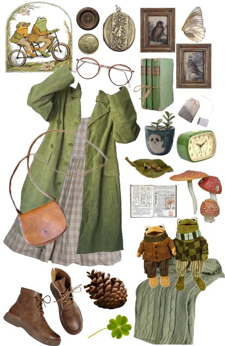 Goblincore Dress Outfit, Plant Aesthetic Clothes, Frogcore Aesthetic Outfits, Witchy Goblincore Outfits, Frog And Toad Aesthetic Outfits, Frogcore Outfits, Frog Outfit Aesthetic, Goblincore Outfits, Cottagecore Forest