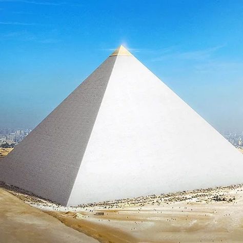 national archaeology on Instagram: "Did you know that, #Giza's Great Pyramid was once dazzling white? The current outer surface of the Great Pyramid at Giza is made of rough limestone blocks, colored a dark sandy brown from hundreds of years of pollution and weathering. But when it was first built, there was a smooth layer of fine white limestone on the outside of the structure, all cut to the same angle and polished to a shine so bright it almost glowed. It might have looked something like the Hatra Iraq, Babylon Iraq, Mausoleum At Halicarnassus, Leptis Magna, Palmyra Syria, Giza Egypt, Gardens Of Babylon, Bodrum Turkey, Hanging Gardens