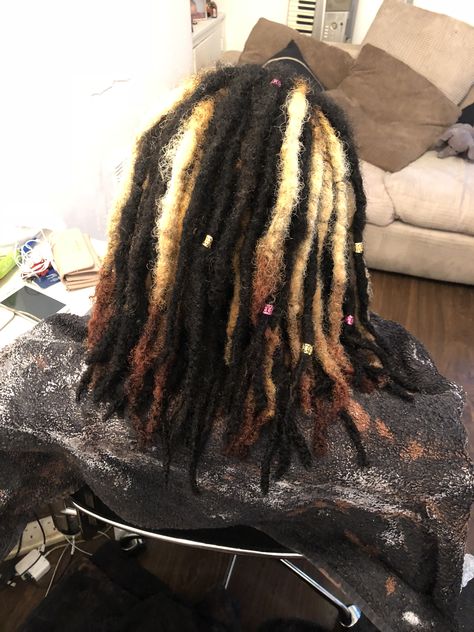 Bleaching Locs Black Women, Skunk Patch Locs, Locs Bleached Tips, Patch Dyed Locs, Black And Blonde Distressed Locs, Bleached Locs, Loc Styles, Coils, Locs