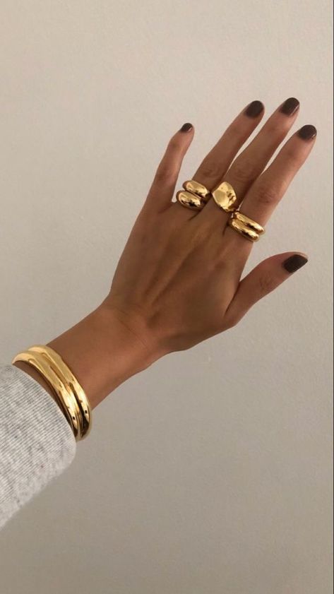 Dope Jewelry, Chunky Jewelry, Classy Jewelry, Stacked Jewelry, Jewelry Lookbook, Jewelry Photography, Domed Ring, Affordable Jewelry, Girly Jewelry