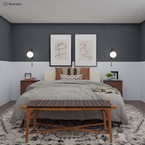 Minimalist Plant Bedroom, Room Ideas Aesthetic Grey, Dresser Corner, Modern Industrial Bedroom, Charcoal Bedroom, Industrial Bedroom Design, Simple Bedroom Decor, Wall Scones, Mid Century Modern Bedroom