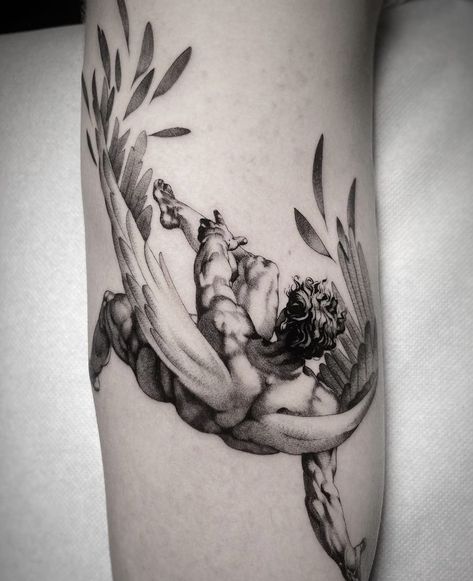 Icarus Tattoo, Athena Tattoo, Fallen Angel Tattoo, Fineline Tattoos, Forearm Tattoo Quotes, Torso Tattoos, Fineline Tattoo, Sigil Tattoo, Tattoo Inspiration Men