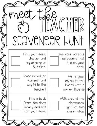 Back to School Night / Meet the Teacher Classroom Scavenger Hunt Meet The Teacher Scavenger Hunt, Teacher Scavenger Hunt, Ccd Activities, Classroom Scavenger Hunt, First Grade Back To School, Meet The Teacher Night, First Week Of School Ideas, Class Library, Back To School Night