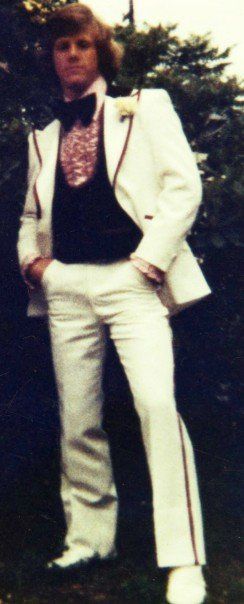 Terrible Tuxes of the 70s -- They didn't seem so bad at the time. Only 30+ years later do we look back and say "Yuck" 70s Prom Suit, 70s Tuxedo, 70s Prom, White Tuxedo Wedding, Prom Tux, Prom Tuxedo, 70s Nostalgia, Fashion 1970s, White Tuxedo