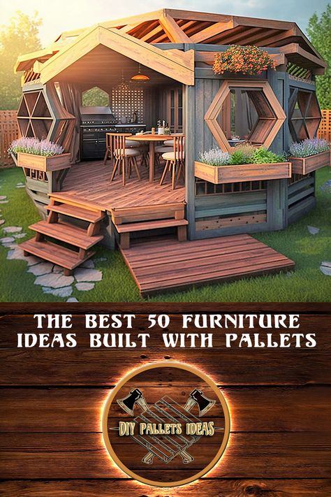 The best 50 furniture ideas built with pallets and scrap wood, small pallets wood project, easy pallets project. Pallets and waste wood are an excellent solution to save money and make your home a unique place, bathrooms, bedrooms, garden furniture, pool linings built at home with a little manual skill, will make our home a place unique. #palletsideas #recycledpallets #WoodworkingGuide #WoodworkingSkill #WoodworkingProjects #woodworkingideas #DIYWoodworking Diy Pallette Ideas, Diy Pallet Projects For Outside Backyards Outdoor Furniture, Pallet Gazebo Ideas Diy, Pool Pallet Ideas, Wooden Pallet Projects Bedroom, Pallet Tiny House, Pallet Shed Ideas, Pallet Gazebo Ideas, Wood Palette Ideas