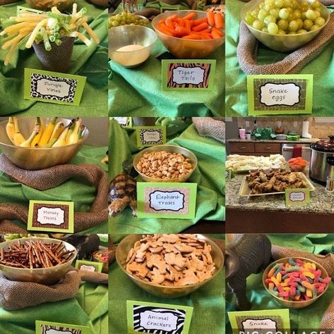 Safari Food Labels, Jungle Cruise Party, Jungle Cruise Movie, Jungle Party Food, Safari Party Foods, Safari Food, Four Ever Wild, Theme Snack, Animal Themed Birthday Party