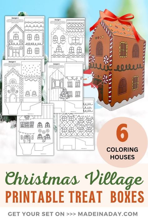 Christmas Village Printable, Diy Christmas Village Houses, Christmas Treat Boxes, 3d Paper Houses, Winter Wonderland Decor, Wonderland Decor, Christmas Treats Boxes, Diy Christmas Village, Christmas Village Houses