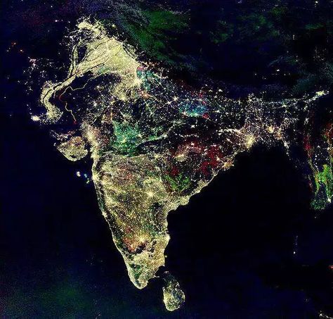 NASA released a satellite image of India from the evening of the festive holiday of Diwali, the celebration of lights - Imgur Nasa Space Center, Nasa Houston, Arte Yoga, Astronomy Facts, Fake Images, Satellite Image, Funny Quotes For Teens, Space Nasa, Music Therapy