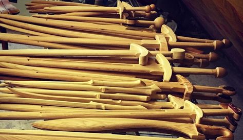 Wooden Swords, Wooden Swords Diy, Fantasy Wooden Staff, Wooden Swords Diy Viking, Long Swords Medieval, Ancient Swords Vikings, Wooden Knife, Archery Bows, Hickory Wood