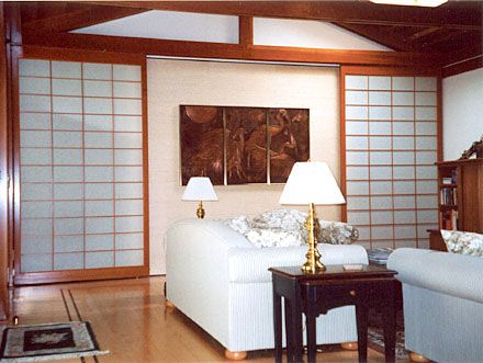 Shoji screens built in Cherry wood as bedroom doors for the guest house. Bamboo Bathroom Ideas, Japanese Minimalist Interior, In Wall Sliding Door, Shoji Sliding Doors, Interior Design Office Space, Japanese Sliding Doors, Design Office Space, Treehouse Living, Shoji Screens