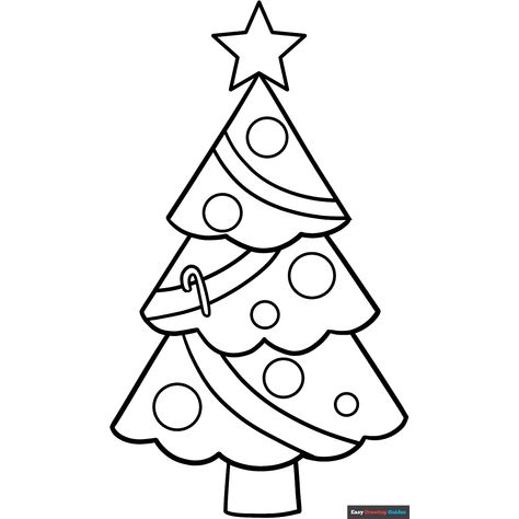 Easy Christmas Tree Coloring Page - Free & Printable Coloring Sheet Tree Colouring, Christmas Tree Drawing Easy, Draw A Christmas Tree, Christmas Tree Sketch, Winter Coloring Pages For Kids, Trees For Kids, Christmas Coloring Pages For Kids, Winter Coloring Pages, Tree Coloring