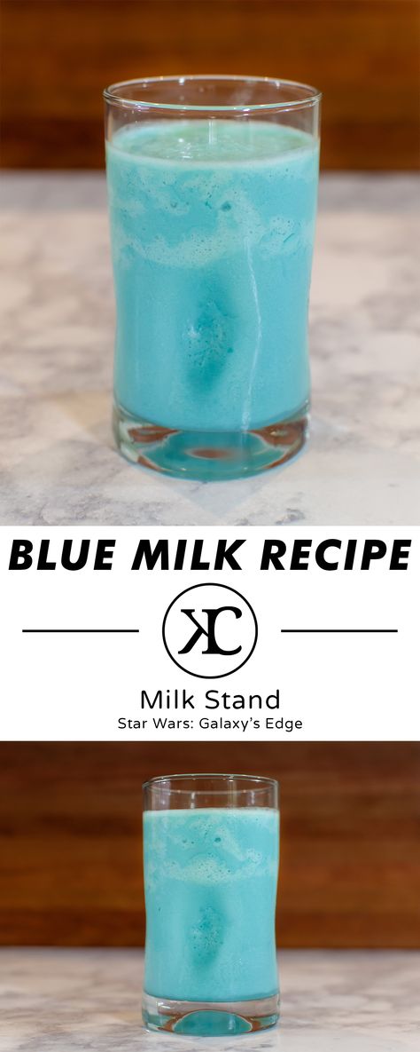 Blue Milk recipe from the Milk Stand at Star Wars: Galaxy's Edge at Disneyland and Walt Disney World Galaxys Edge Blue Milk Recipe, How To Make Blue Milk From Star Wars, Blue Milk Recipe Star Wars, Star Wars Dinner Ideas, Blue Milk Star Wars, Star Wars Blue Milk, Blue Milk Recipe, Star Wars Recipe, Bantha Milk