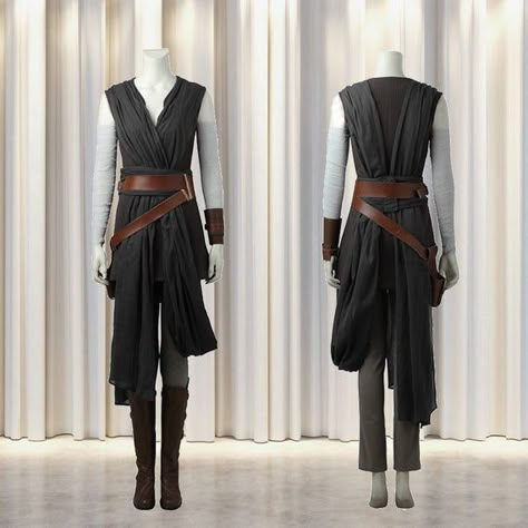 Jedi Aesthetic Clothes, Black Jedi Outfit, Star Wars Dark Side Outfit, Star Wars Outfits Women Dark Side, Black Jedi Robes Female, Sith Lord Female Outfit, Black Jedi Robes, Sleeveless Jedi Robes, Jedi Aesthetic