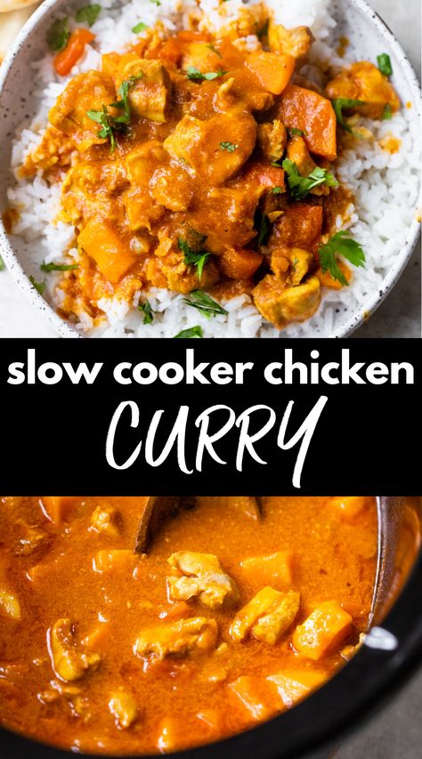 This foolproof Slow Cooker Chicken Curry is a set-it-and-forget-it meal bursting with vibrant flavors. It’s naturally gluten and dairy free, and made with simple whole foods, like juicy chicken thighs, sweet potatoes, coconut milk, and Indian spices. Chicken Curry Crockpot, Crock Pot Curry, Curry Chicken Thighs, Juicy Chicken Thighs, Slow Cooker Curry, Slow Cooker Chicken Curry, Chicken Crockpot, Gluten And Dairy Free, Whole30 Recipes