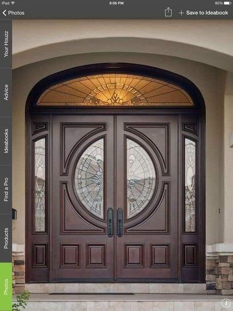 Arched Exterior Doors, Pintu Ganda, Prehung Exterior Door, Pintu Interior, Exterior Entry Doors, House Front Door Design, Double Doors Exterior, Wooden Front Door Design, Door Design Images