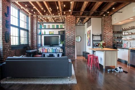 apartment Brick Apartment Interior, Gotham Apartment, Brick Apartment, Loft Apartment Decorating, Exposed Ceiling, One Room Apartment, Loft Apartments, Apartment Loft, Loft Interior Design