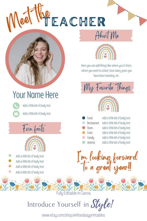 About Me Template Teacher, New Teacher Introduction Ideas, All About Me Teacher Poster, Meet The Teacher Ideas For Parents, All About The Teacher Template Free, Get To Know The Teacher Template Free, Teacher Get To Know Me Template, Free Meet The Teacher Template Freebie, All About Me Teacher Template Free