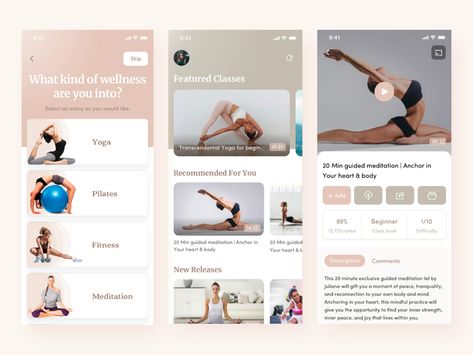 Yoga App Design, Health And Fitness App Design, Fitness Apps Design, Game Shooting, Class App, Wellness App, Mobile App Inspiration, Yoga App, Wellness Apps