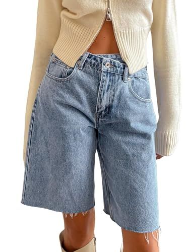 Baggy Shorts Women, Knee Length Denim Shorts, Baggy Jean Shorts, Fall Outfits Korean, Summer Shorts Denim, Knee Length Shorts, Jeans For Short Women, Denim Shorts Women, Casual Denim