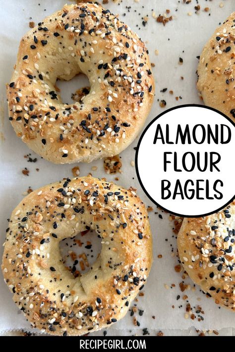 Almond Flour Bagels recipe from RecipeGirl.com Almond Flour Bagels, Bagels Recipe, Low Carb Bagels, Almond Flour Bread, Gluten Free Bagels, How To Make Cauliflower, Keto Bagels, Clean And Delicious, Almond Flour Recipes