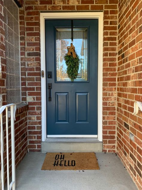 Red Brick House With Blue Door, Front Door Orange Brick House, Blue Door With Red Brick, Front Door Colours With Red Brick, Front Door Colors Inside, Front Door Colors With Red Brick, Brick House Front Door Colors, House Doors Colors, Orange Brick Houses