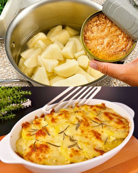 The Secret's Out: This Budget-Friendly Tuna and Potato Casserole is a Dinner Winner! pen_spark Tuna And Potato Casserole, Tuna And Potato Patties, Tuna Potato Casserole, Potato And Tuna Recipes, Tuna And Potato Recipes, Tuna And Potatoes, Tuna Potato Bake, Boiling Potatoes, Spark Recipes