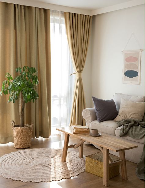 linen blend blackout Impedes 80% of light and UV rays (Dark color curtains work better). Due to the innovative triple weave technology, Perfect drapery option for anyone seeking to block daylight, take a nap or keep sun glare off your TV Beige Curtains Bedroom, Insulating Curtains, Yellow Curtains Living Room, Beige Curtains Living Room, Gold Curtains Living Room, Curtain Nursery, Mid Century Curtains, Pink Blackout Curtains, Beige Couch