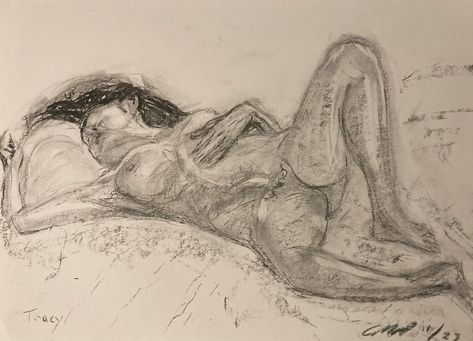 Tracy @diditmyway1 at @adriandutton_life_drawing in Bethnal Green on 17 November. Two 45-minute pieces of the same 90-minute pose: did the pastel one first, but wasn’t happy with the proportions at half time so started again with the charcoal one. Plus 5-minute warm-ups. #learningtodraw #adriandutton_life_drawing #lifedrawing #charcoaldrawing #pastel Life Drawing Model Poses, Person Laying On Stomach Reference, Laying Down Drawing, Female Artworks, Life Drawing Model, Life Drawing Pose, Wolf Tattoos Men, Drawing Model, Life Drawing Classes