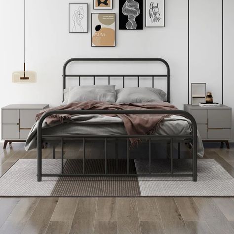 Scheider Full / Double Platform Bed | Wayfair North America Vintage Headboard, Metal Platform Bed Frame, Metal Platform Bed, Platform Bed Frame, Headboard And Footboard, Box Spring, Platform Bed, Bed Frame, Bed