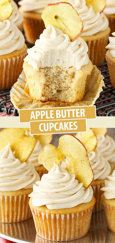 Fall Flavor Cupcake Ideas, Flavored Cupcakes Recipes, Apple Butter Cream Cheese Frosting, Apple Butter Cupcake Recipes, Easy Apple Cupcakes, Apple Butter Cupcakes, October Cupcakes Ideas, Fall Flavor Cupcakes, Cupcake Recipes Fall