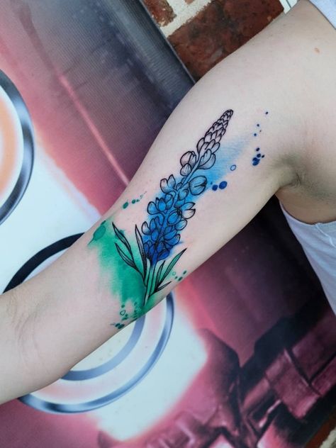 Blue Watercolor Tattoo Background, Watercolor Bluebonnet Tattoo, Bluebonnet Watercolor Tattoo, Texas Flowers Tattoo, Blue Watercolor Tattoo, Texas Bluebonnet Tattoo, Bluebonnet Tattoos, Teal Tattoo, Bluebonnet Bouquet