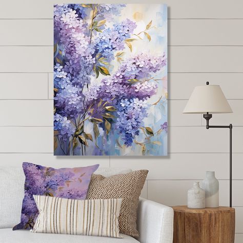 Navy Blue And Purple Wall Art, Abstract Lilac Painting, Lilac Bush Painting, Purple Floral Painting Acrylic, Lilac Wall, Purple Flower Wall Art, Gold Home Decor, Blue Decor, Frame Wall Decor