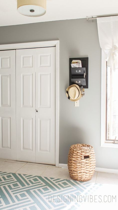 Office Mudroom Progress- Dark Gray Office Mudroom- Gray Matters Sw Gray Matters, Dark Gray Office, Mudroom Paint, Office Mudroom, Mindful Gray Sherwin Williams, Gray Office, Grey Wall Color, Home Improvement Diy, Painted Living Room Furniture