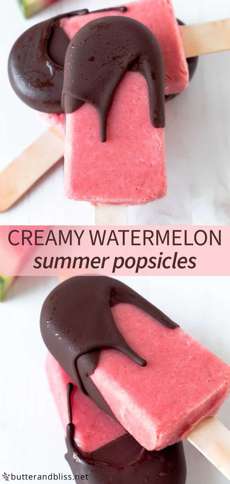 Watermelon Popsicles Recipe, Coconut Milk Popsicles, Milk Popsicles, Watermelon Popsicles, Cream Honey, Magic Shell, Small Batch Baking, Frozen Dessert Recipe, Homemade Popsicles