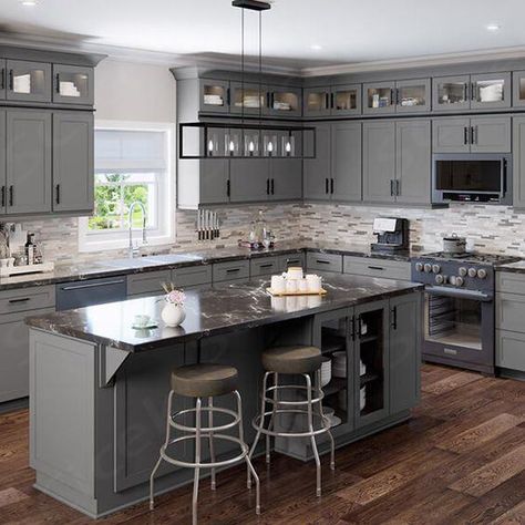 $2,804.21 $5,966.40 Dark Countertops Grey Cabinets, Kitchens With Dark Grey Countertops, Kitchen Color Schemes With Gray Cabinets, Dark Granite Countertops Kitchen Color Schemes Grey Cabinets, Kitchen Wall And Cabinet Color Schemes, Black Countertops Kitchen Color Schemes, Rental Remodel, Nice Kitchens, Dark Grey Kitchen Cabinets