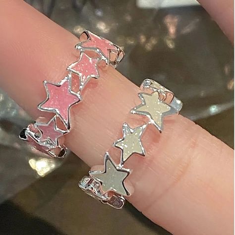 Ring Settings Types, Y2k Jewelry, Five Pointed Star, Party Rings, Girls Sweet, Pink Enamel, Pink Stars, Star Ring, Cute Rings