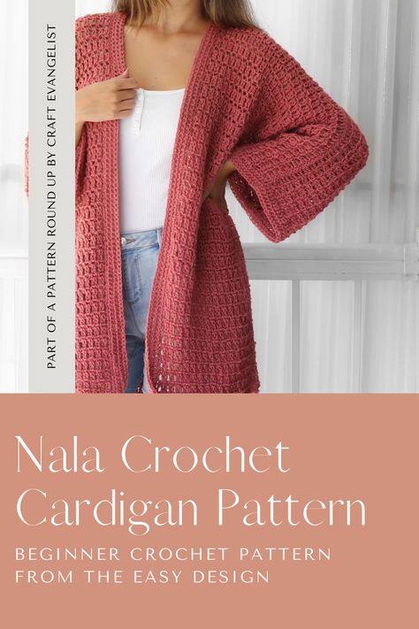 With an airy design, and kimono sleeves, this lightweight crochet cardigan is made from basic stitches, with DK weight yarn and L/11- 8 mm crochet hook. The basic stitch pattern and the very easy construction of this cardigan make it perfect even for beginners who want to make their first wearable garment and it would look amazing with any outfit! Find the link to this pattern and more great beginner crochet patterns in the #PatternRoundUp by #CraftEvangelist #BeginnerCrochet #EasyCrochet Easy Beginner Crochet Patterns, Crochet Spring, Crochet Cardigan Pattern Free, Crochet Kimono, Photo Pattern, Spring Ideas, Youtube Instagram, Crochet Cardigan Pattern, Modern Crochet