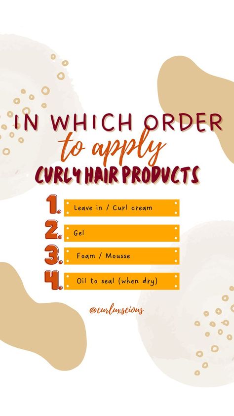 We put together an easy guide of in which order you can apply your curly hair products. Start with a leave in, add a gel, continue with a foam/mousse and seal with an oil! Easy peasy! We hope this helps you in your curly hair journey! Order Of Curly Hair Products, What Order To Apply Curly Hair Products, Best Mousse For Curly Hair, How To Apply Mousse To Curly Hair, Cheap Curly Hair Routine, Mousse For Curly Hair, Curly Hair Journey, Curly Hair Mousse, How To Take Care Of Wavy/curly Hair