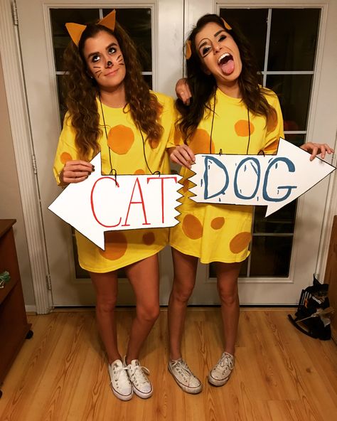 Cat Dog Halloween Costume, Cat Dog Halloween Costume Couple, Cat Dog Costume Couple, Scooby Costume For Dog, Woman And Dog Halloween Costumes, Twin Day Ideas For Work, 90s Cartoons Costumes, 90s Cartoon Halloween Costumes, Cartoon Halloween Costumes