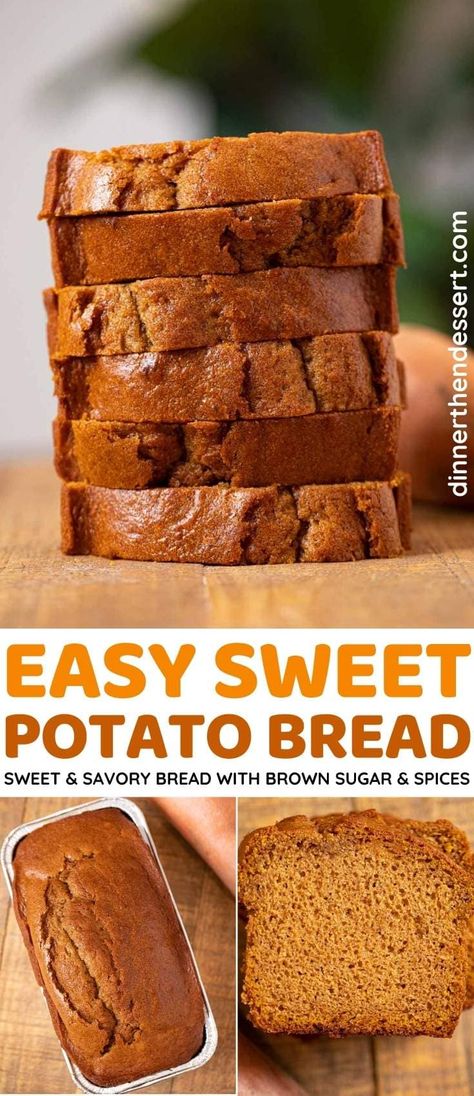 Easy Sweet Potato Bread is a sweet and savory bread recipe. #dinner #thanksgiving #bread #quickbread #sweetpotato #sweetbread #baking #holidaybaking #dinnerthendessert Resep Vegan, Thanksgiving Bread, Sweet Potato Dessert, Freeze Sweet Potatoes, Easy Sweet Potato, Sweet Potato Bread, Dinner Thanksgiving, Sweet Potato Muffins, Stuffed Sweet Potato Healthy